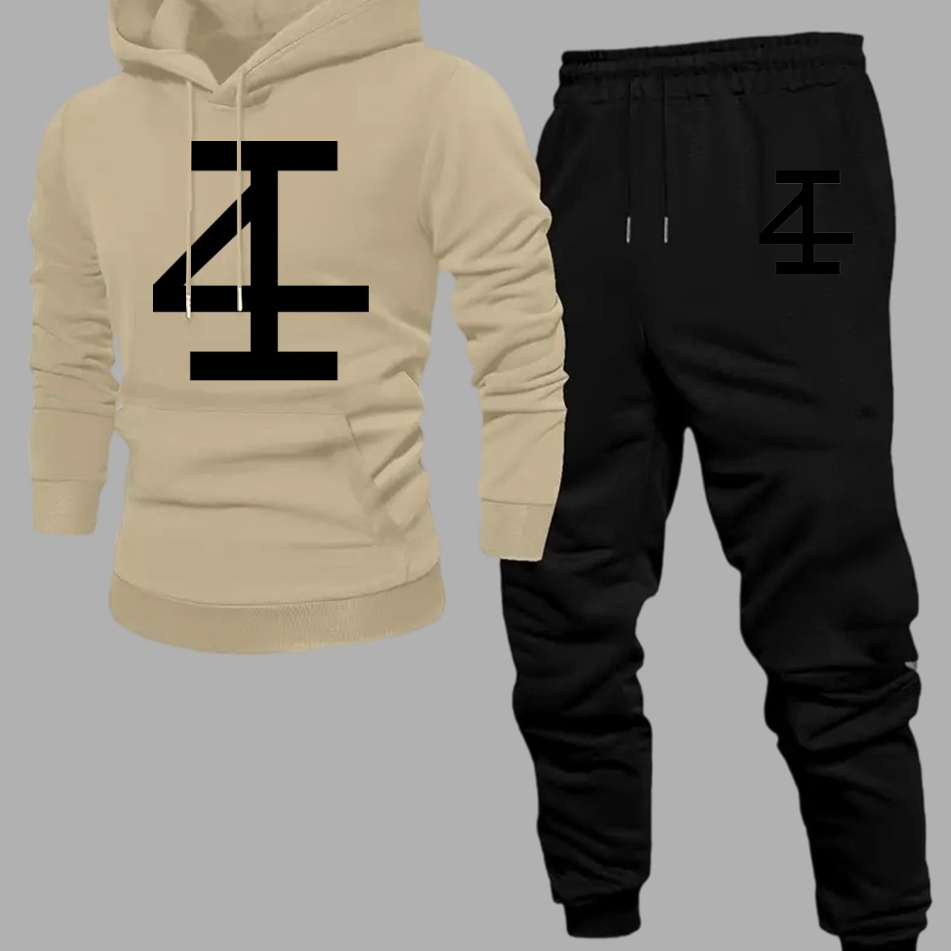Jogger Sweatpants Men - ชุดฮู้ดดี้และกางเกงจ็อกเกอร์สำหรับผู้ชาย ลายพิมพ์สัญลักษณ์เรขาคณิตแบบหนา หมายเลข 4 เสื้อสเวตเชิ้ตพร้อมกางเกงจ็อกเกอร์ขอบจั๊มพ์ ชุดสองชิ้นสไตล์สตรีทสุดทันสมัย