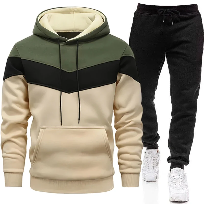 Jogger Sweatpants Men - ชุดวอร์มผู้ชาย เสื้อฮู้ดสีดำ กางเกงวอร์มสีดำ ชุดลำลองสำหรับฤดูใบไม้ร่วงและฤดูหนาว สไตล์สปอร์ต แฟชั่นเมือง