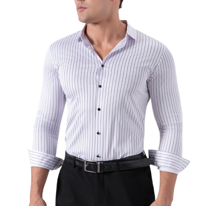 Men'S Fashion Formal - เสื้อเชิ้ตผู้ชายลายทางสไตล์เรโทร ยืดได้ ไม่ยับ รุ่น 2026 แฟชั่น
