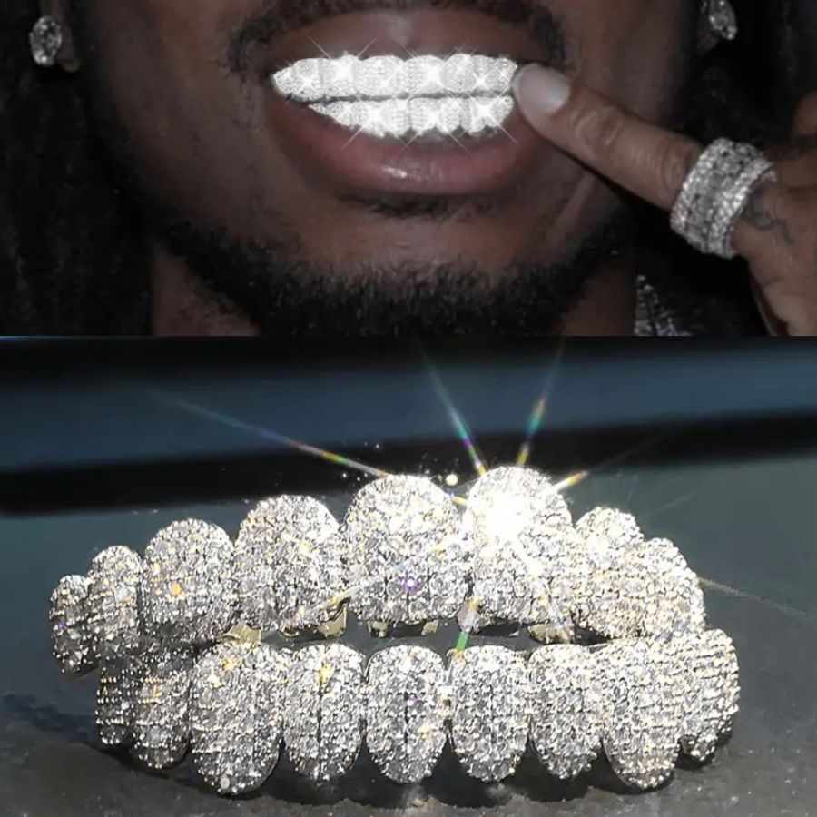 Mens Fashion Caps - RACHELZ ฮิปฮอป 10/10 ชุดฟันปลอมแบบ Iced Out