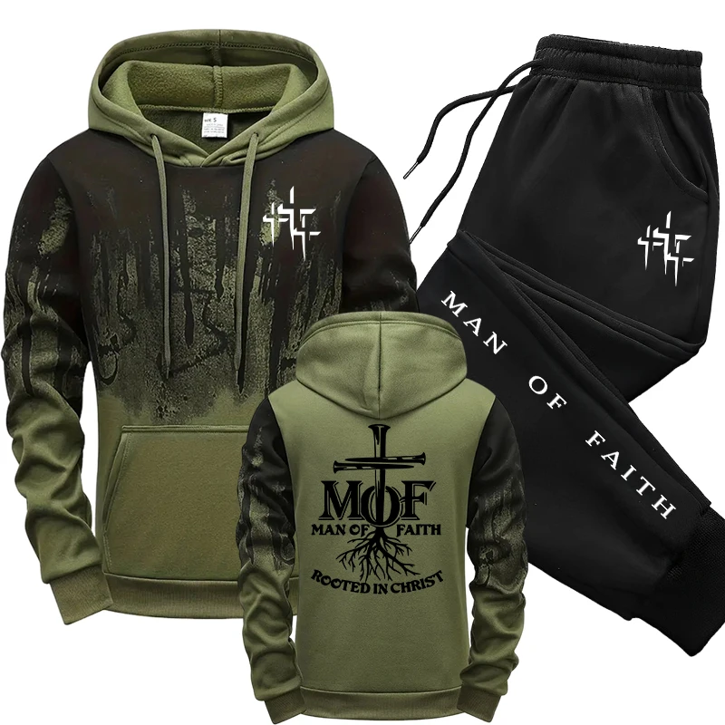Jogger Sweatpants Men - ชุดวอร์มผู้ชาย Man of Faith เสื้อฮู้ดและกางเกงวอร์ม คอลเลคชั่นฤดูใบไม้ร่วง/ฤดูหนาว