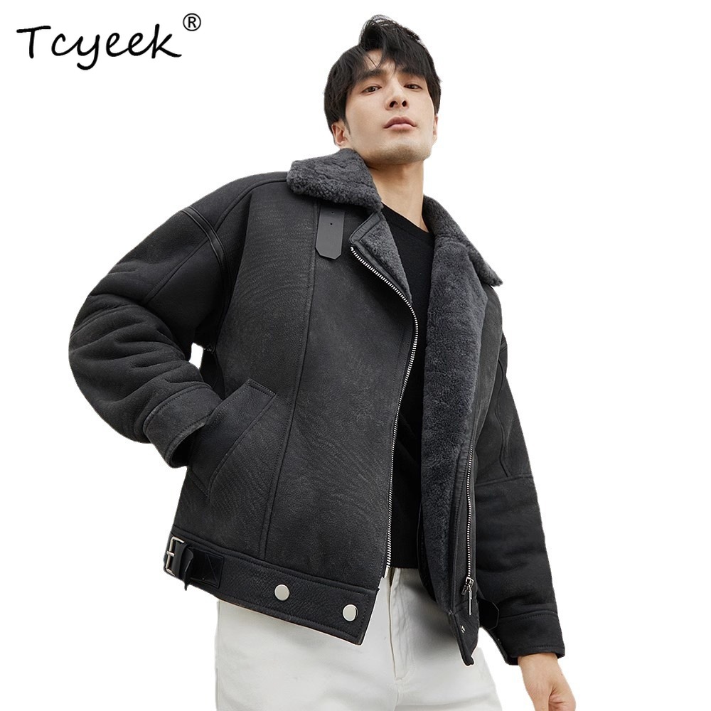 Men'S Fashion Leather Jacket - ทีซีเอก เนเชอรัล เมอริโนเสื้อขนแกะผู้ชายแฟชั่นหนังแท้เสื้อแจ็คเก็ตรถจักรยานยนต์เสื้อผ้าฤดูหนาวขนแกะเสื้อขนสัตว์แท้ชาย