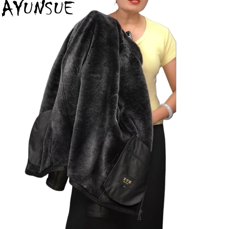 Men'S Fashion Leather Jacket - AYUNSUE เสื้อโค้ทขนสัตว์แท้สุดหรูเสื้อผ้าผู้ชายมีฮู้ดฤดูหนาวหนังแกะแท้แจ็คเก็ตแฟชั่นเสื้อโค้ทขนสัตว์ธรรมชาติที่อบอุ่น