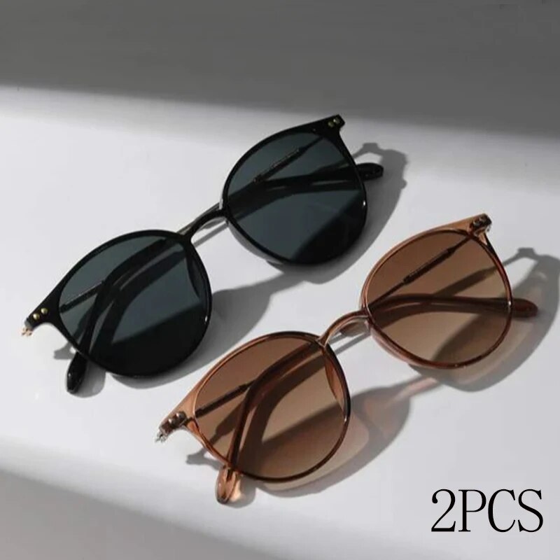Men'S Fashion Round Glasses - แว่นกันแดดทรงกลมขนาดเล็กสำหรับผู้หญิงและผู้ชาย 2 ชิ้น แบรนด์หรู ดีไซเนอร์ยอดนิยม แว่นกันแดดโลหะลายหัวเสือดาว