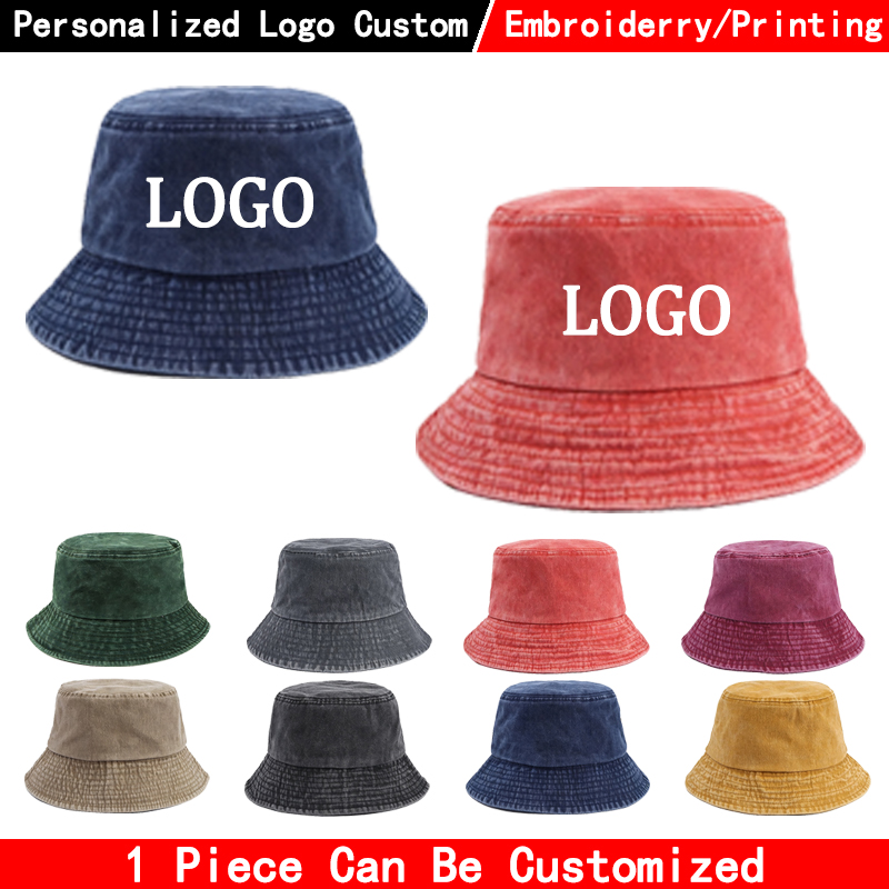 Mens Fashion Caps - หมวกบักเก็ตยีนส์โลโก้สั่งทำ หมวกยีนส์ฟอกแฟชั่น หมวกปานามาสำหรับผู้ชาย หมวกกันแดดลำลองสำหรับผู้หญิง หมวกชาวประมง