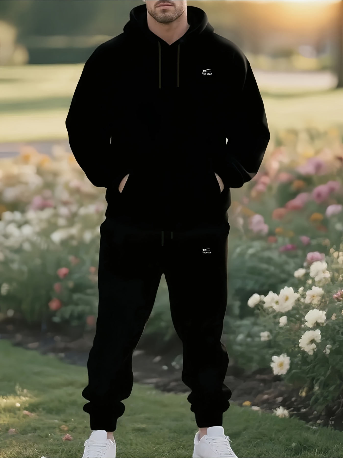 Jogger Sweatpants Men - ชุดวอร์มผู้ชาย 2 ชิ้น ปี 2026 เสื้อฮู้ดดี้สีดำพร้อมเชือกผูก