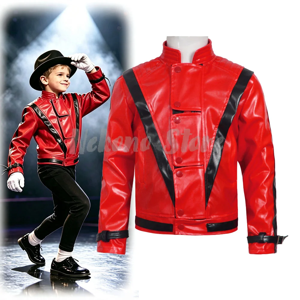 Men'S Fashion Leather Jacket - เสื้อแจ็คเก็ตหนังสีแดงสไตล์ไมเคิล แจ็คสัน สำหรับผู้หญิง ผู้ชาย และวัยรุ่น ชุดฮาโลวีนแนวเรโทร