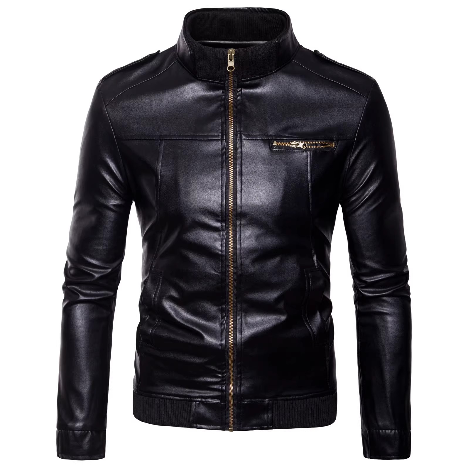 Men'S Fashion Leather Jacket - ฤดูใบไม้ผลิฤดูใบไม้ร่วงผู้ชาย PU หนังแจ็คเก็ตแฟชั่น SLIM FIT STAND