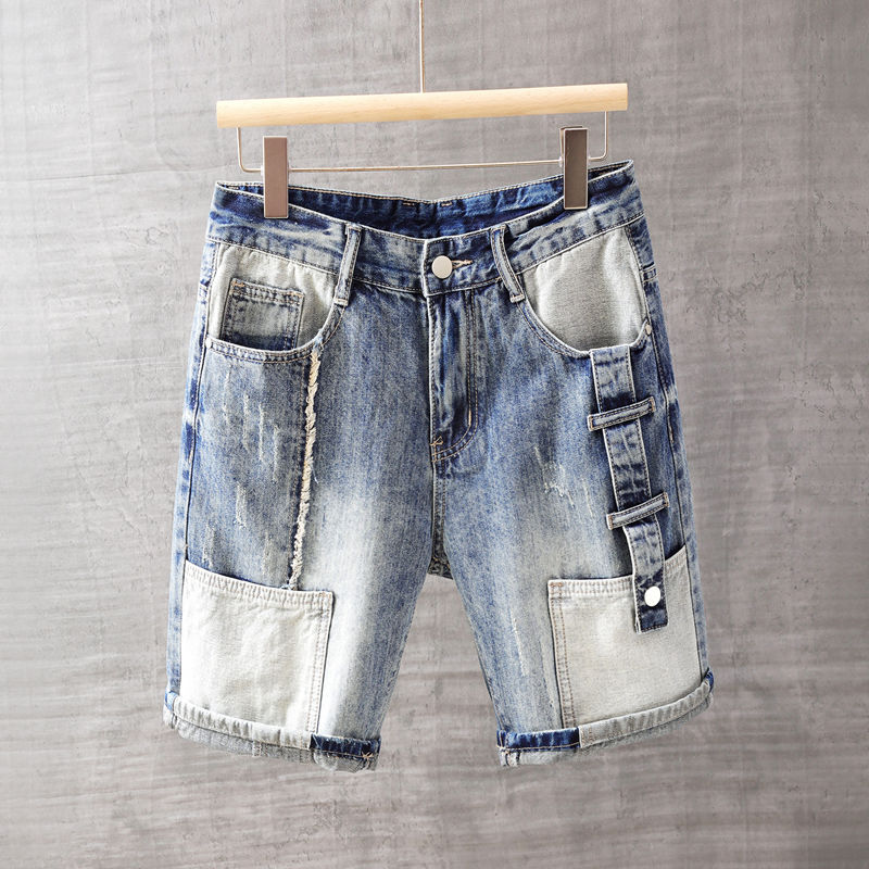 Men Fashion Jeans - กางเกงยีนส์ขาสั้นผู้ชายกางเกงพร้อมกระเป๋าล้างกางเกงขาสั้นผ้ายีนส์ชายสีน้ําเงินขายกางเกงขาสั้นแฟชั่นเกาหลีบางฤดูร้อน streetwear Original Xl