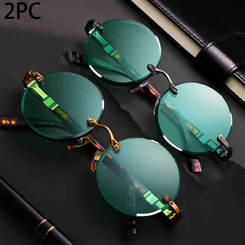 Men'S Fashion Round Glasses - แว่นกันแดดไร้กรอบทรงคลาสสิกสำหรับผู้หญิงและผู้ชาย เลนส์ทรงกลม ดีไซน์ย้อนยุค เหมาะสำหรับการขับรถกลางแจ้ง