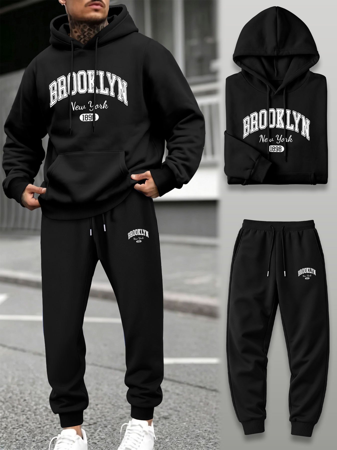 Jogger Sweatpants Men - ชุดเซ็ตเสื้อฮู้ดและกางเกงจ็อกเกอร์ 2 ชิ้นสำหรับผู้ชาย ชุดลำลองสไตล์สตรีทแวร์สำหรับออกกำลังกาย ชุดออกกำลังกายในยิม ชุดใส่สบายสำหรับฤดูใบไม้ร่วงและฤดูหนาว