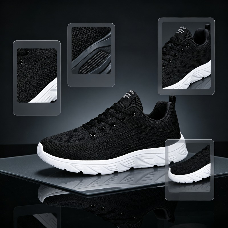 Casual Sneakers Men - รองเท้าผ้าใบถักสำหรับผู้ชาย ระบายอากาศได้ดี พื้นหนา สีขาว แบบผูกเชือก น้ำหนักเบา