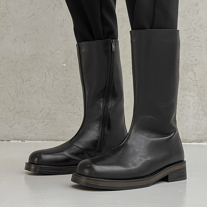 Chelsea Boots Men - รองเท้าบูทเชลซีทรงสูงสำหรับผู้ชายไซส์ใหญ่ แฟชั่นสำหรับใส่ไปไนต์คลับ สีดำ สีน้ำตาล หนังแท้ รองเท้าคาวบอยแบบมีพื้น