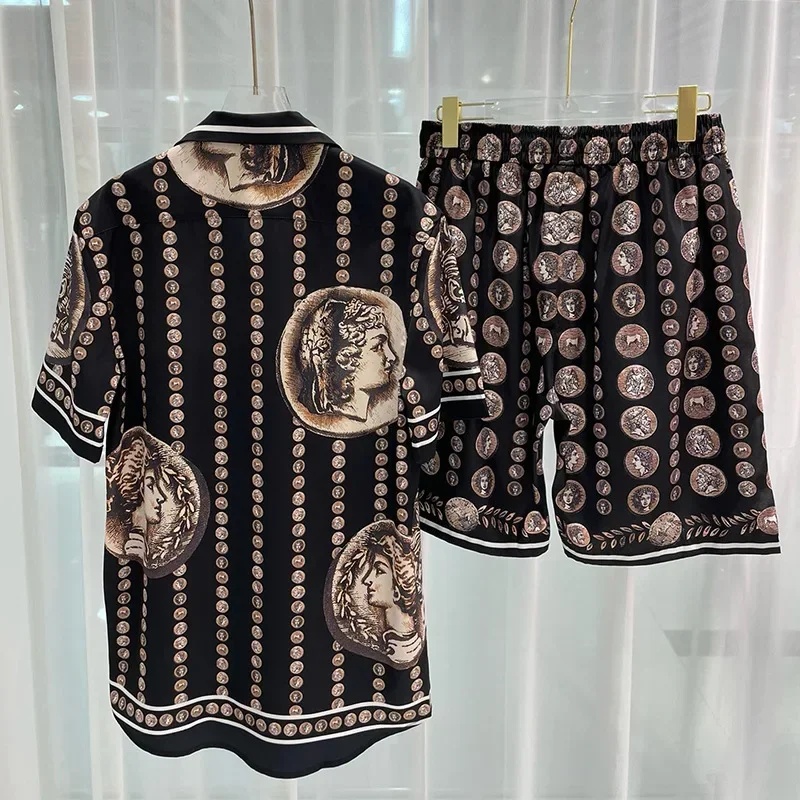 Men Fashion Vintage - ชุดเสื้อเชิ้ตผู้ชาย Royal Luxury ลายวินเทจ พิมพ์ลายตัวอักษร ชุดเสื้อฮาวาย