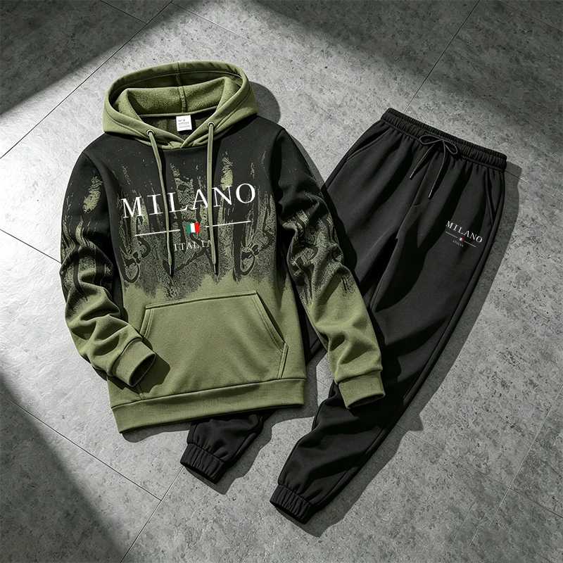 ชุดกีฬาแฟชั่นอิตาลี 2 ชิ้น ชุด - Jogger Sweatpants Men บทวิจารณ์และราคา