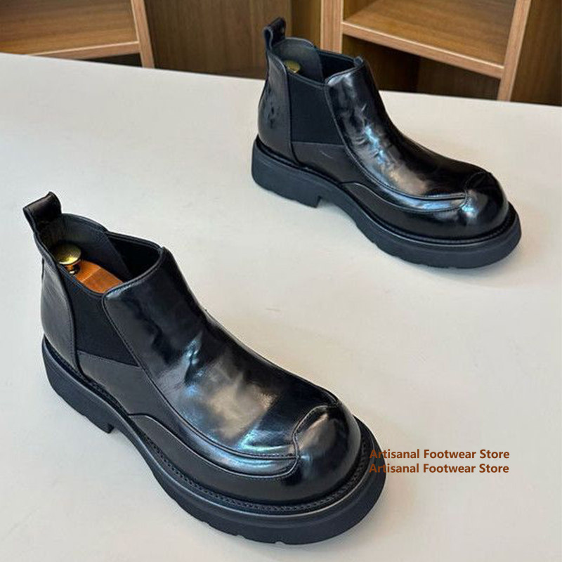 รองเท้าบูทเชลซีหนังสีดำเงาสำหร - Chelsea Boots Men บทวิจารณ์และราคา