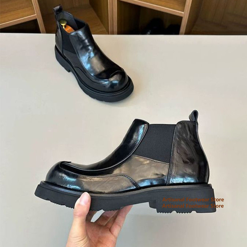 รองเท้าบูทเชลซีหนังสีดำเงาสำหร - Chelsea Boots Men บทวิจารณ์และราคา