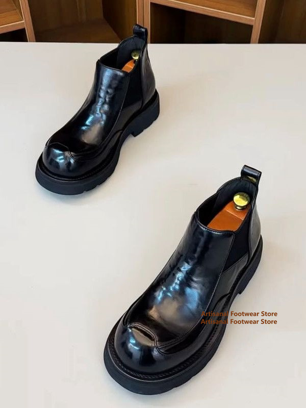รองเท้าบูทเชลซีหนังสีดำเงาสำหร - Chelsea Boots Men บทวิจารณ์และราคา