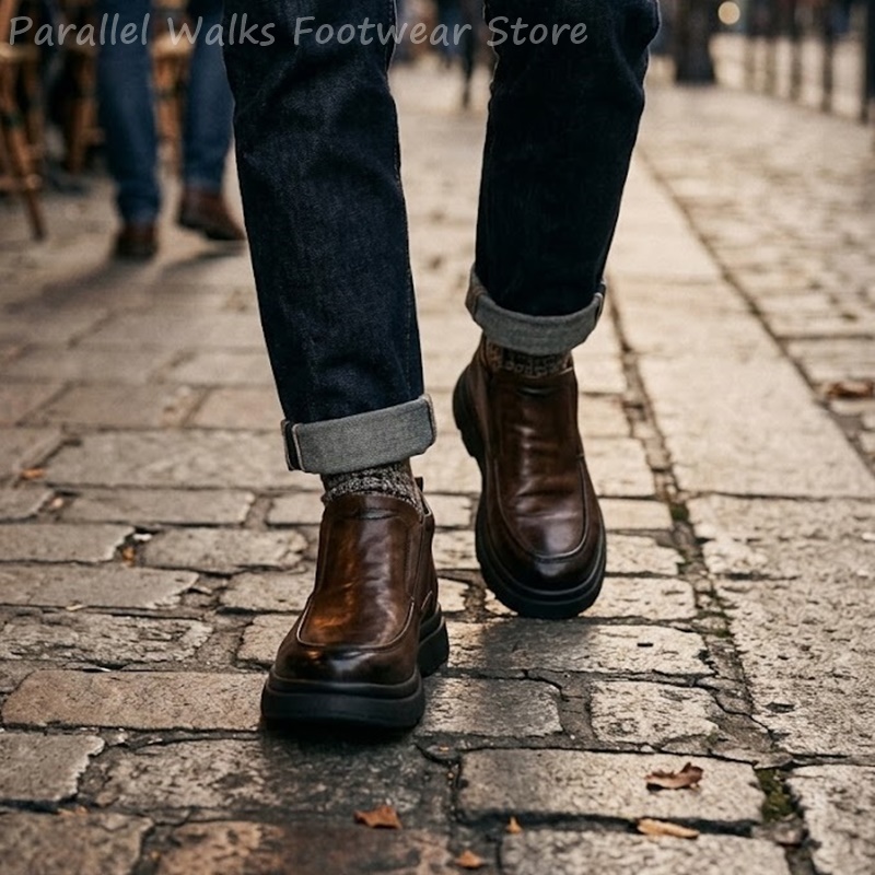 รองเท้าบูทเชลซีทรงหนาสำหรับผู้ - Men Fashion Vintage บทวิจารณ์และราคา