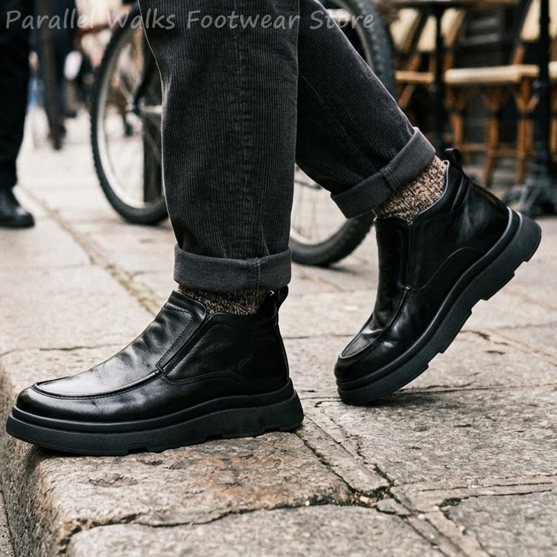 รองเท้าบูทเชลซีทรงหนาสำหรับผู้ - Men Fashion Vintage บทวิจารณ์และราคา