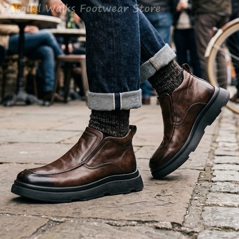 รองเท้าบูทเชลซีทรงหนาสำหรับผู้ - Men Fashion Vintage บทวิจารณ์และราคา