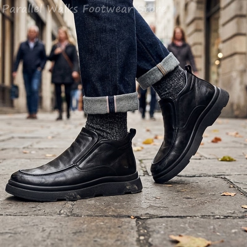 รองเท้าบูทเชลซีทรงหนาสำหรับผู้ - Men Fashion Vintage บทวิจารณ์และราคา