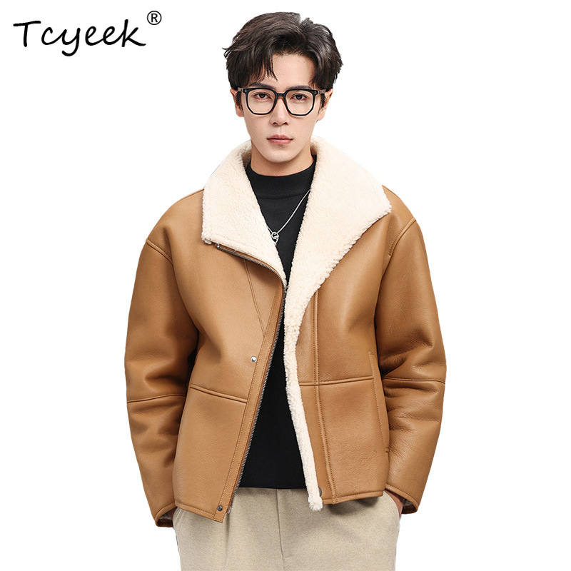 เสื้อโค้ทขนสัตว์ธรรมชาติ Tcyee - Men'S Fashion Leather Jacket บทวิจารณ์และราคา