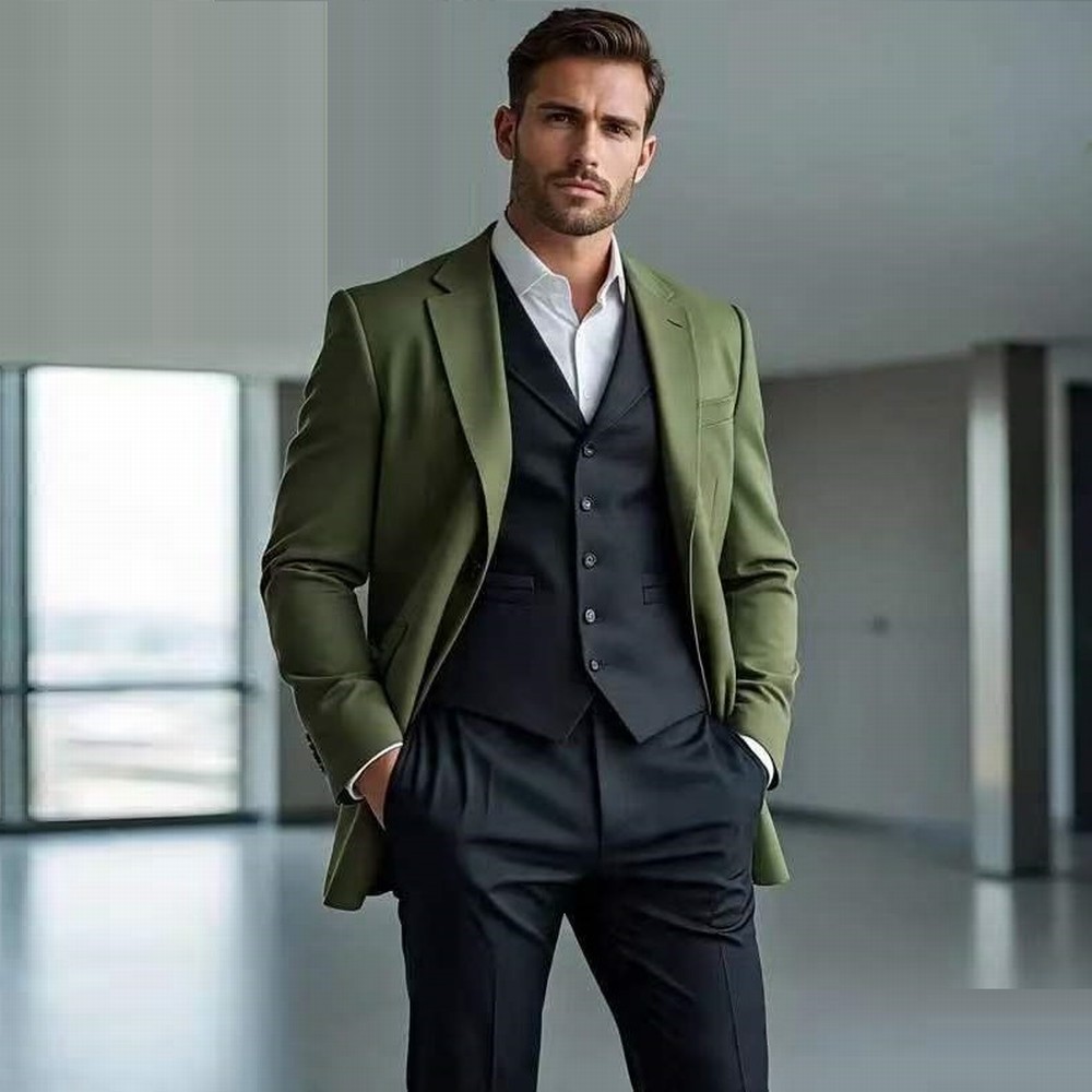 ชุดสูทผู้ชายสีเขียวทหารและสีดำ - Men'S Fashion Formal บทวิจารณ์และราคา
