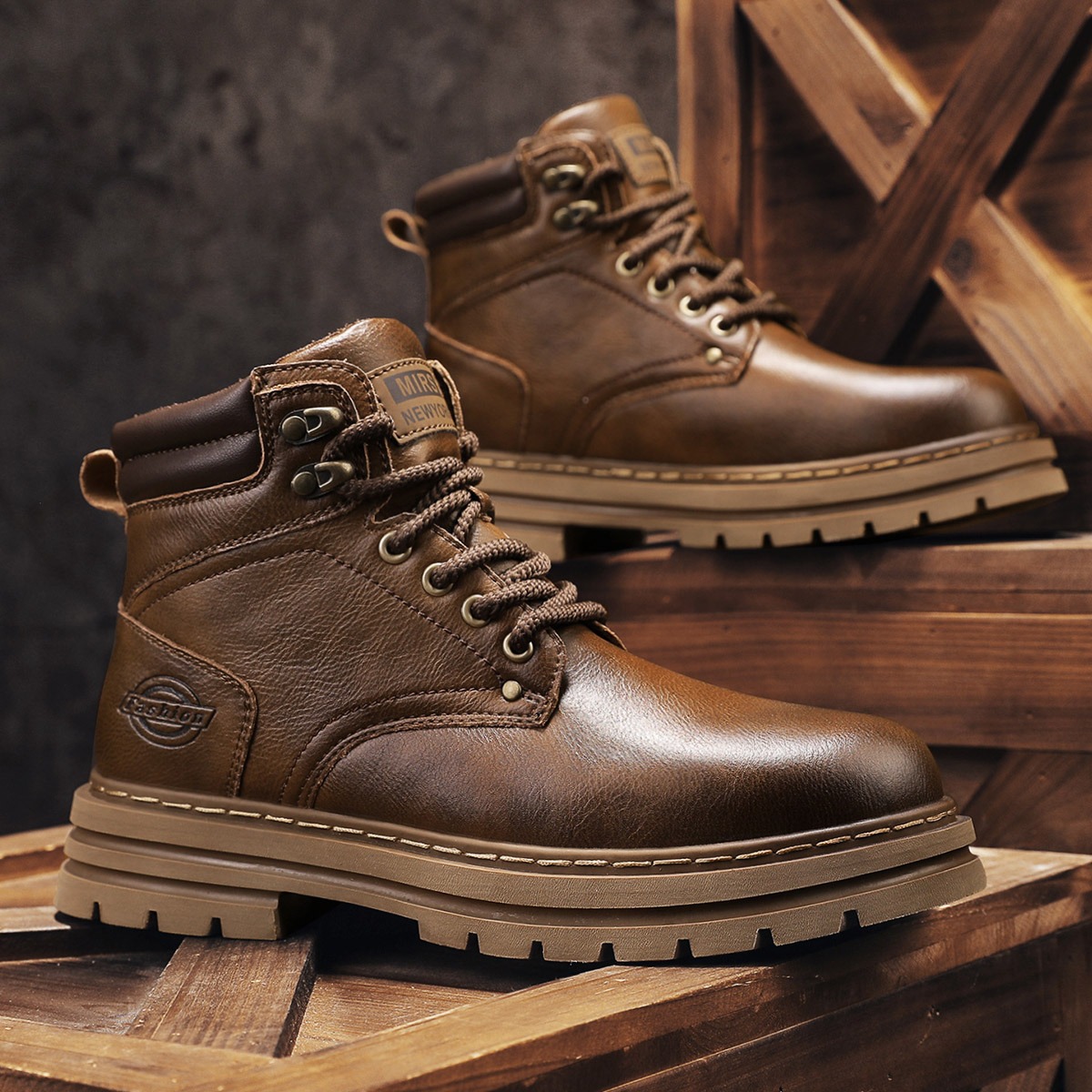 รองเท้าบูททำงานหุ้มข้อสไตล์วิน - Men Fashion Vintage บทวิจารณ์และราคา