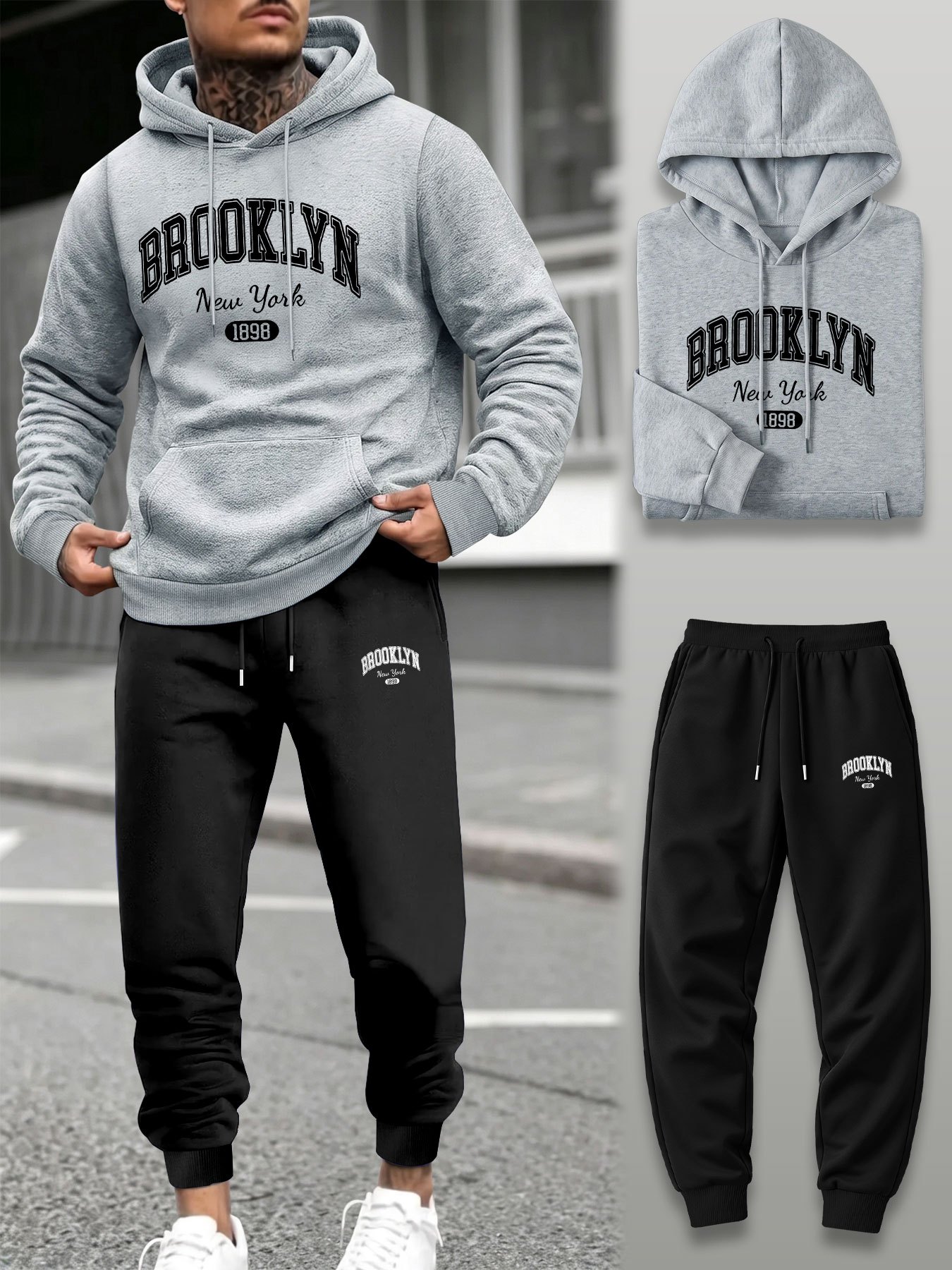 ชุดเซ็ตเสื้อฮู้ดและกางเกงจ็อกเ - Jogger Sweatpants Men บทวิจารณ์และราคา