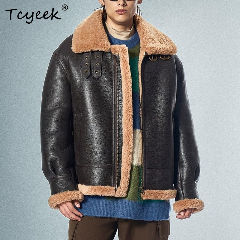 เสื้อโค้ทขนแกะเมอริโนแท้ Tcyee - Men'S Fashion Leather Jacket บทวิจารณ์และราคา