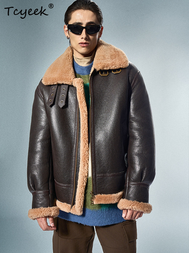 เสื้อโค้ทขนแกะเมอริโนแท้ Tcyee - Men'S Fashion Leather Jacket บทวิจารณ์และราคา