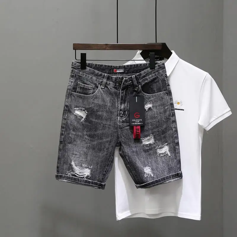 กางเกงยีนส์ขาสั้นผู้ชายสีดำเทา - Men Fashion Jeans บทวิจารณ์และราคา
